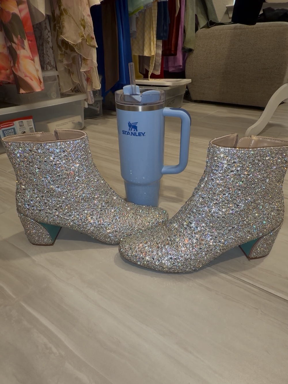 Glitter Crystal Ankle Boots - Silver Sparkle and free Stanley